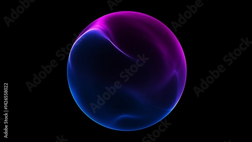 Seamless loop. Abstract glowing sphere, energy ball shines brightly with rays of light, magic waves from particles and dots, abstract atomic science background,