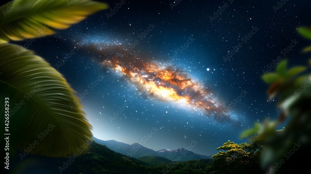 Fototapeta premium Breathtaking view of the Milky Way galaxy over a mountainous landscape