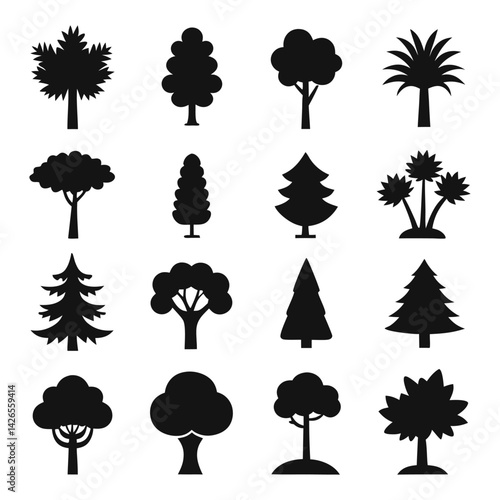 Vector silhouette of tree on white background.
