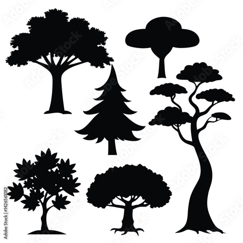 Vector silhouette of tree on white background.