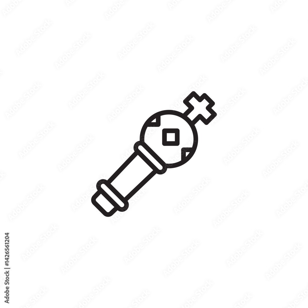A minimalist line art illustration of a royal scepter with a cross and diamond detail on its ornate head. A minimalist line art illustration of a royal scepter with a cross and diamond detail on its ornate head.