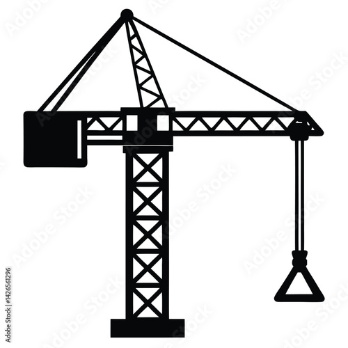 isolated Black vector construction crane WIith White Background