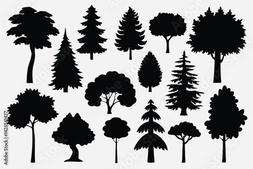 Vector silhouette of tree on white background.