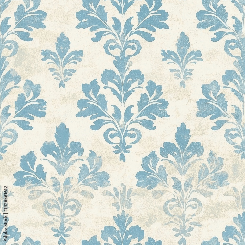 Fototapeta premium A pattern of blue leaves with a Parisian flair, creating a sophisticated design.