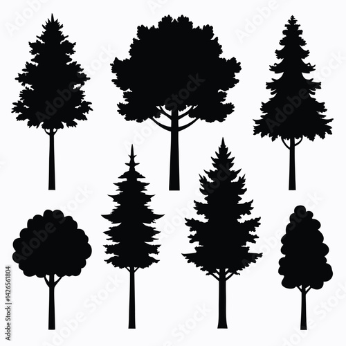 Vector silhouette of tree on white background.