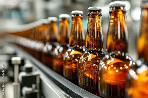 Beer Bottles on a Conveyor Belt at a Brewery