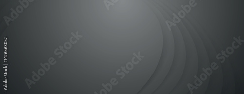 Dark gray background with a smooth, gradient texture. The background features subtle curved lines. Gray color enhances the background's depth. Abstract minimal curved layered texture background vector