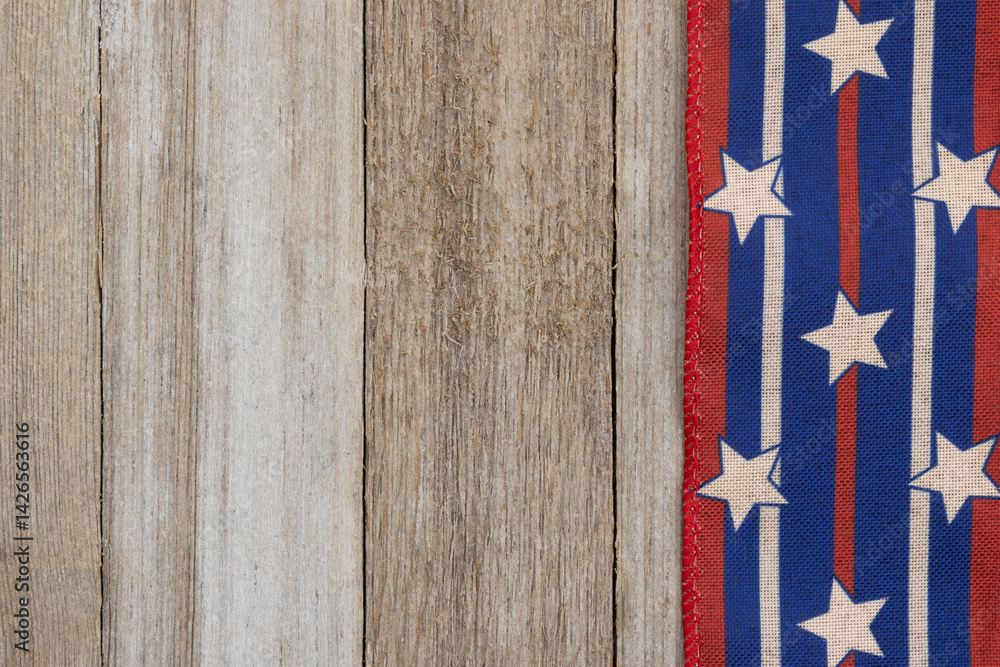 Retro USA red, white and blue stars on wood American background