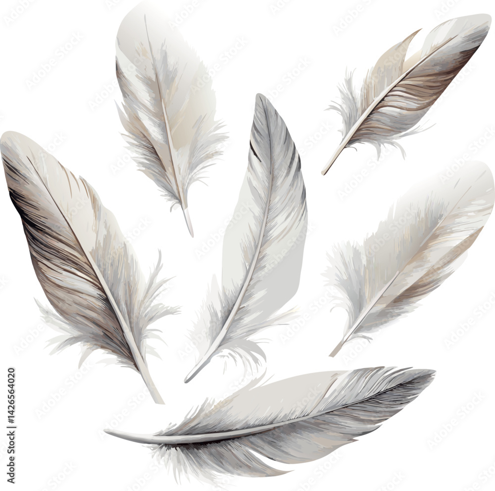 Obraz premium Flying feathers pastel colors watercolor vector illustration set