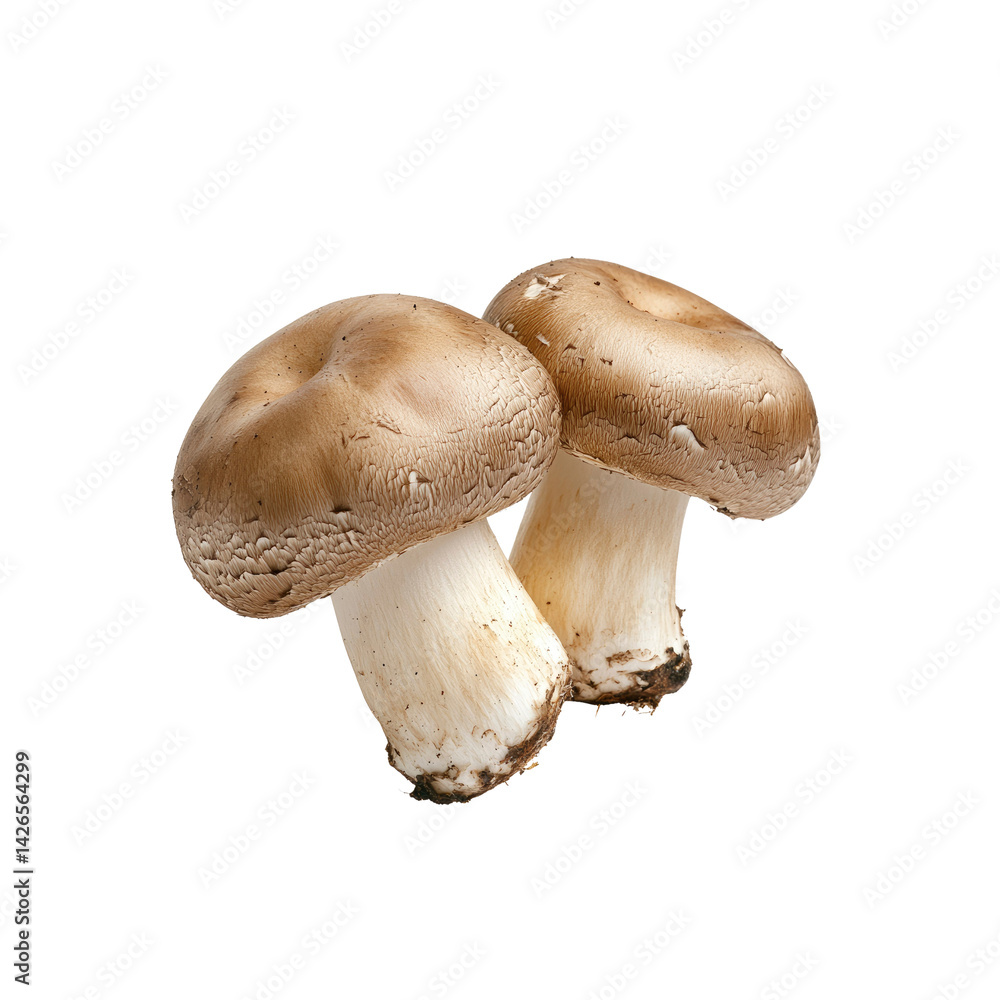 Two Fresh Brown Mushrooms Isolated on Transparent Background Two Fresh Brown Mushrooms Isolated on Transparent Background