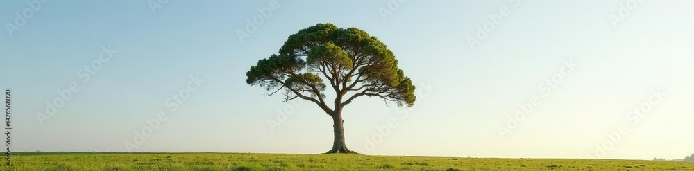 Single tree in a vast empty space with branches stretching out, isolated, towering, open Single tree in a vast empty space with branches stretching out, isolated, towering, open