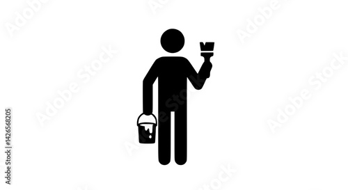 Painter figure with brush and bucket