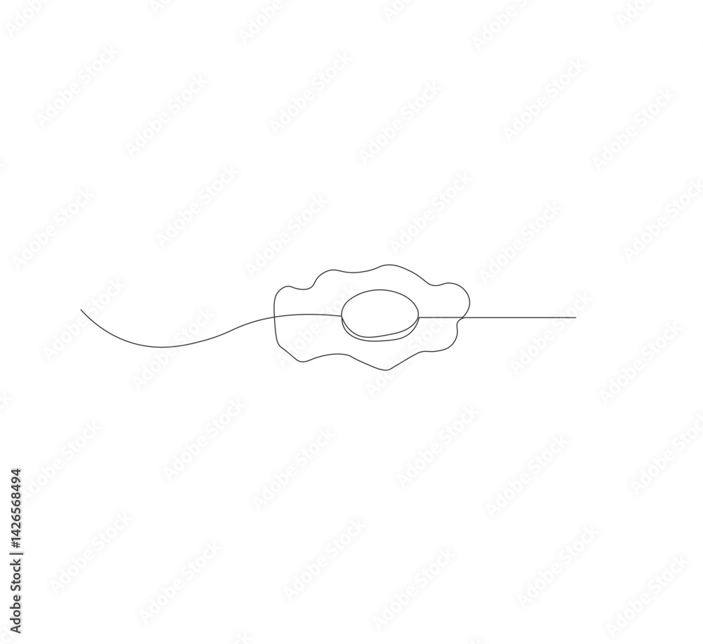 Obraz premium Continuous single line drawing of sunny side up egg logo label. white background,. Modern one line design vector graphic illustration