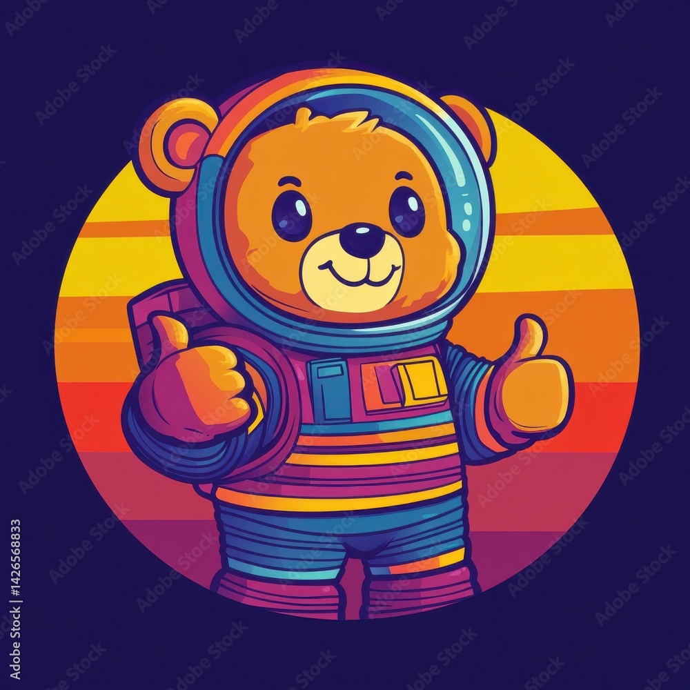 Fototapeta premium Teddy Bear Astronaut Giving Thumbs Up in Space Suit