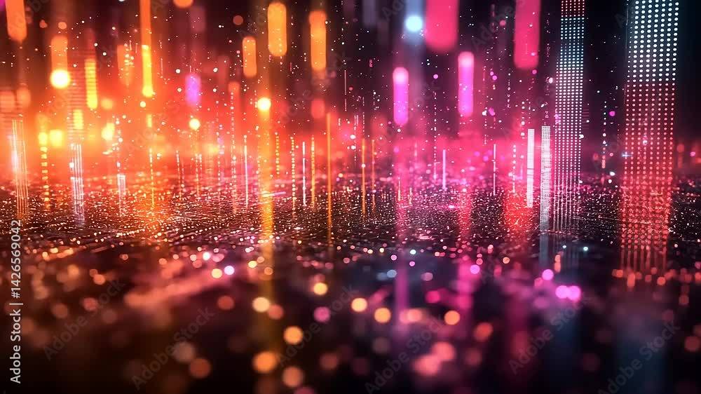 Vibrant abstract lights reflecting on a dark surface Vibrant abstract lights reflecting on a dark surface