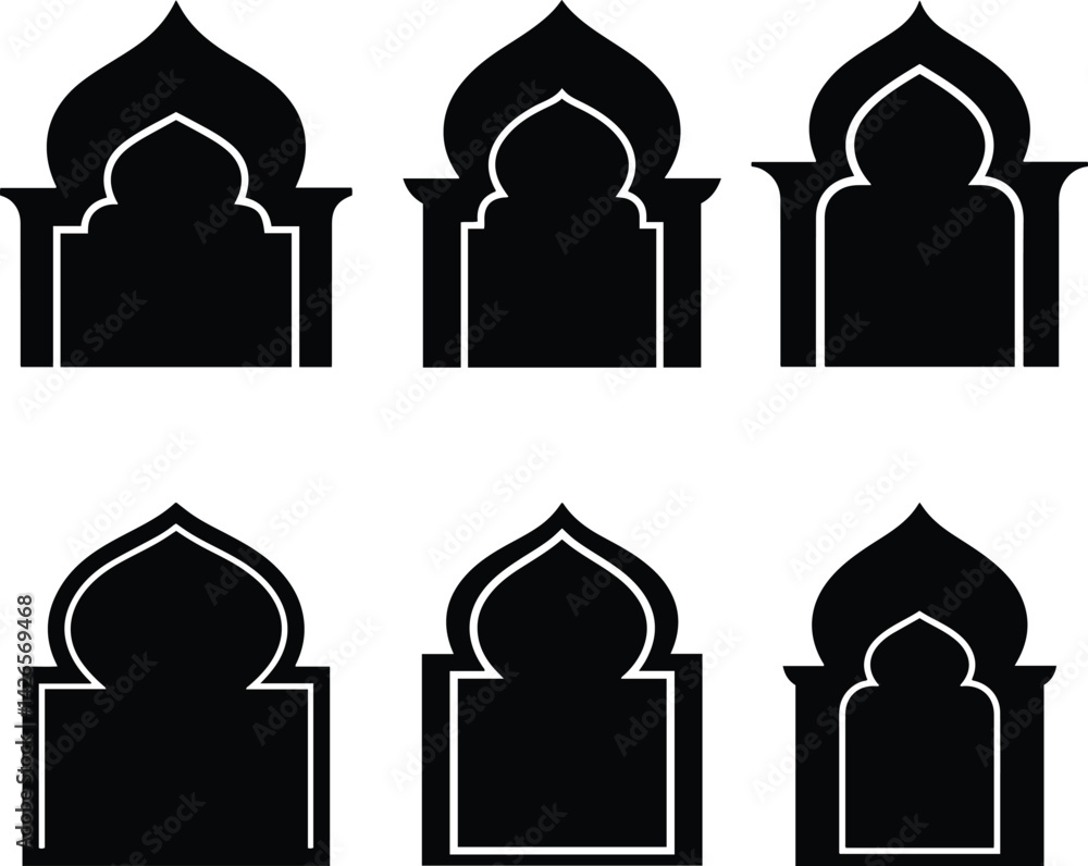 Islamic Arch Silhouette Icons – Vector Mosque Window Frames & Middle Eastern Architecture Design Islamic Arch Silhouette Icons – Vector Mosque Window Frames & Middle Eastern Architecture Design