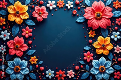 Intricate floral textile design in vibrant hues , style, damask, motif