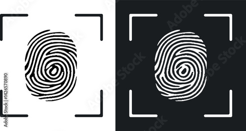 Fingerprint vector icons for ID authentication symbolization.