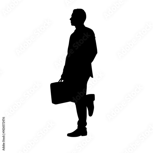 Businessman silhouette walking confidently with briefcase  