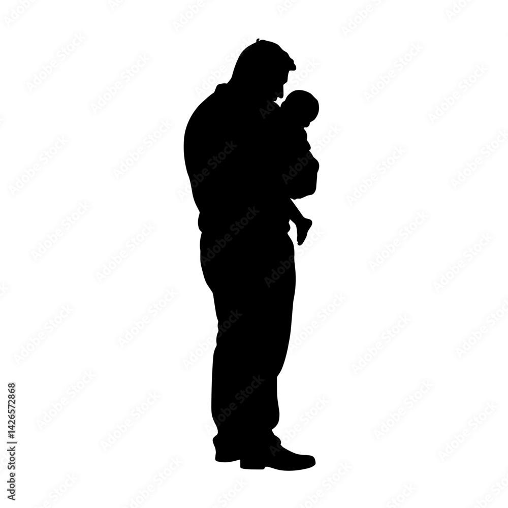 Silhouette of father holding baby in loving embrace Silhouette of father holding baby in loving embrace