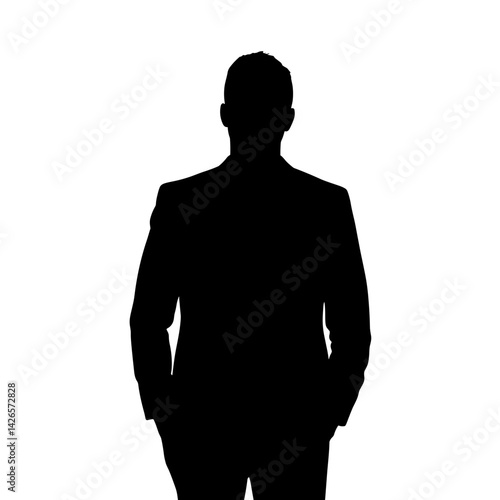 Silhouette of a man standing confidently against a white background  