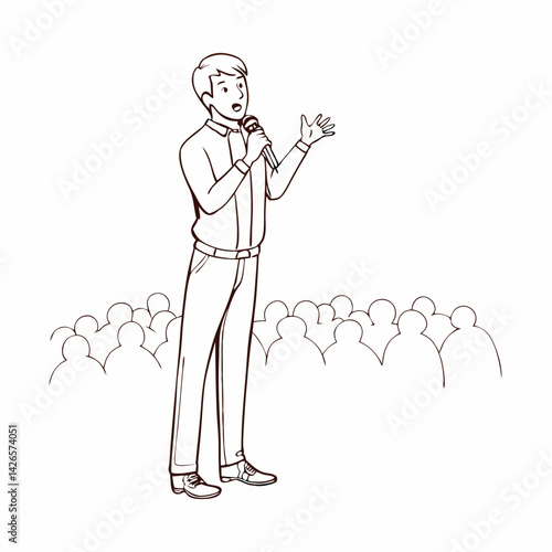 Young Man Captivates Audience With Passionate Speech in Lively Setting Generative AI