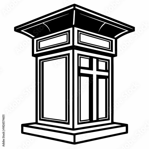 Elegant Black and White Vector Logo Silhouette of a Monument With a Cross Design Emphasizing Simplicity and Clarity Generative AI