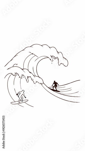 Surfing Silhouettes Ride Powerful Ocean Waves at Sunset With Dramatic Splashes and Skilled Maneuvers in a Coastal Paradise Generative AI