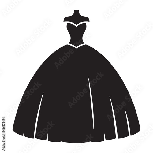 Classic Ball Gown silhouette, timeless formalwear – Ball Gown illustration – Minimalist Ball Gown vector – Ladies dress silhouette


