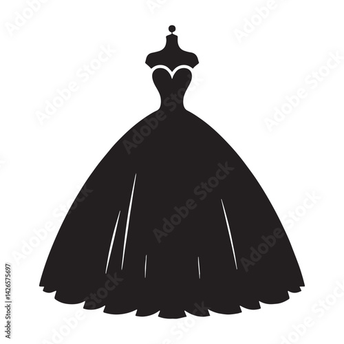 Romantic Ball Gown silhouette, designed to dazzle – Ball Gown illustration – Minimalist Ball Gown vector – Ladies dress silhouette

