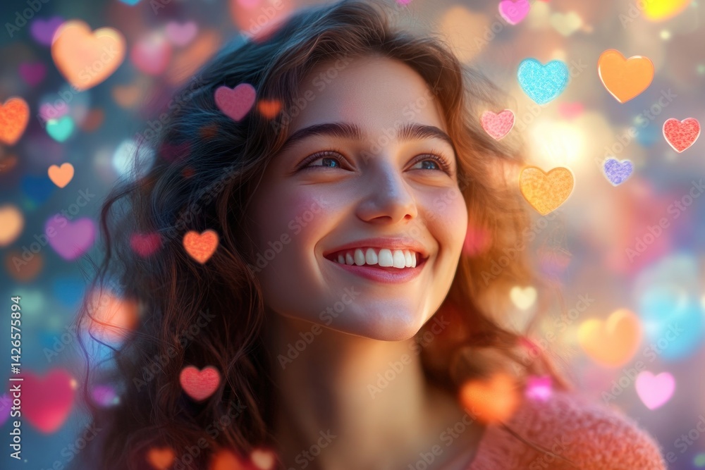 Smiling girl surrounded by hearts Smiling girl surrounded by hearts
