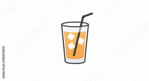 Drinking Orange Juice with Ice and Straw Minimalist Illustration
