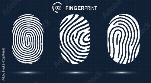 Fingerprint vector icons for ID authentication symbolization. Three fingerprint set.
