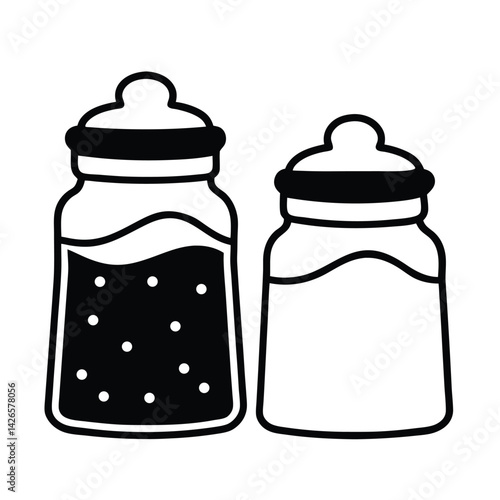 Salt and pepper shakers illustration in black and white simple kitchenware design