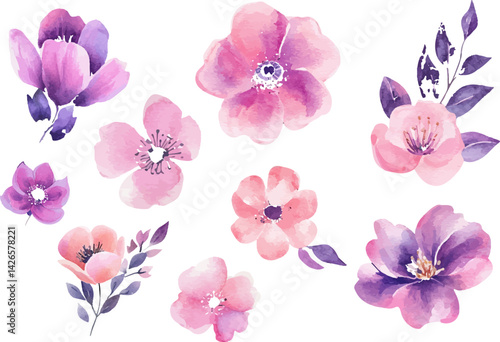 set of watercolor flowers