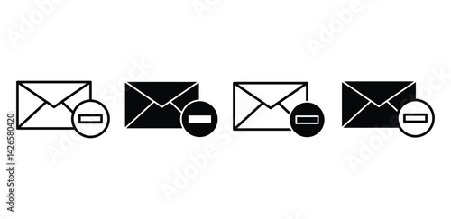 Unsubscribe Email Icon Black and White Envelope with Minus Symbol Vector Design
