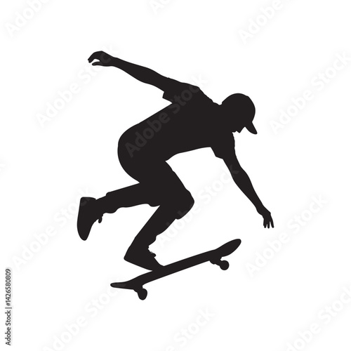 Skateboarder Jumping Silhouette, Action Sports Vector Illustration