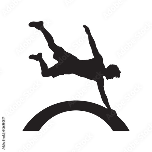 Handstand Silhouette on Curved Structure Dynamic Acrobatics Vector Illustration