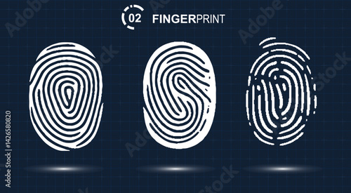 Fingerprint vector icons for ID authentication symbolization. Fingerprint scanning icon. White sign of identification. Vector