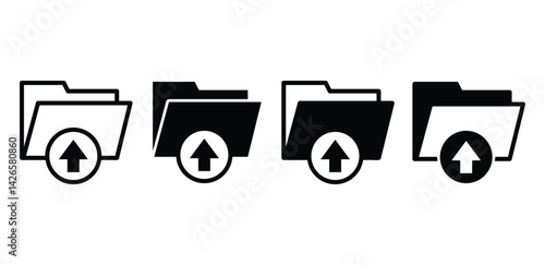 Upload Folder Icons Set Black and White Color Vector Design Illustration