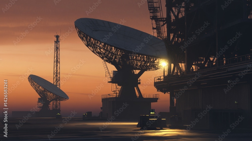 custom made wallpaper toronto digitalSatellite dish array near airport control tower, used for global positioning and communication