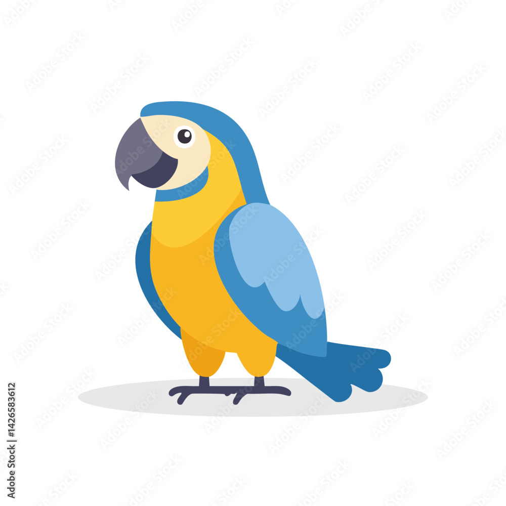 Fototapeta premium Cute Blue and yellow macaw Vector Illustration, Colorful bird Character icon.