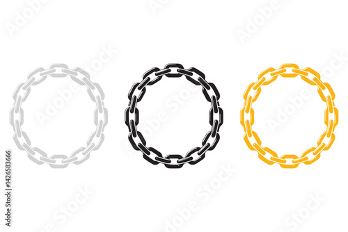Metal chain in gold, silver and black color. Metal chain vector illustration.