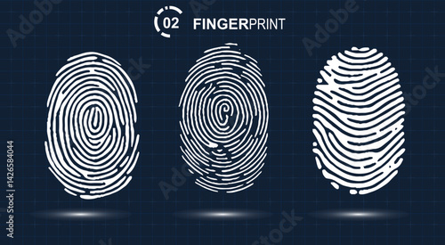 Set of Fingerprint patterns.  Black and white illustration. Vector isolated on a white background.