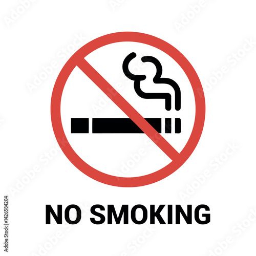 Vector Illustration Of No Smoking Sign With Red Circle And Cigarette Forbidden In Minimalist Style Promoting Health
