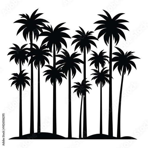 Black Silhouette Tree Illustration – Isolated Nature Element with Branches, Roots and Seasonal Variations	