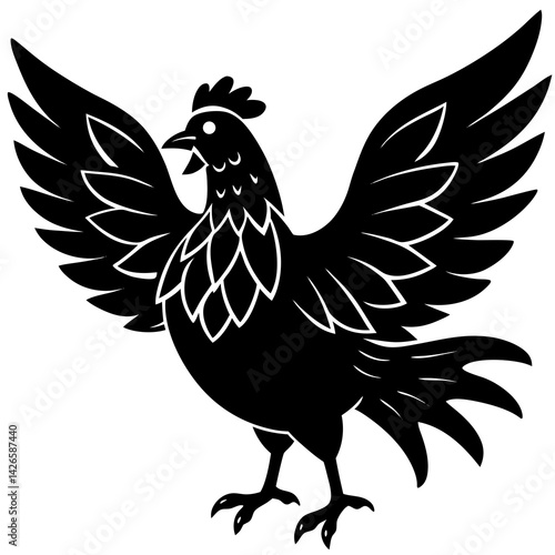 Chicken with wings spread  vector 