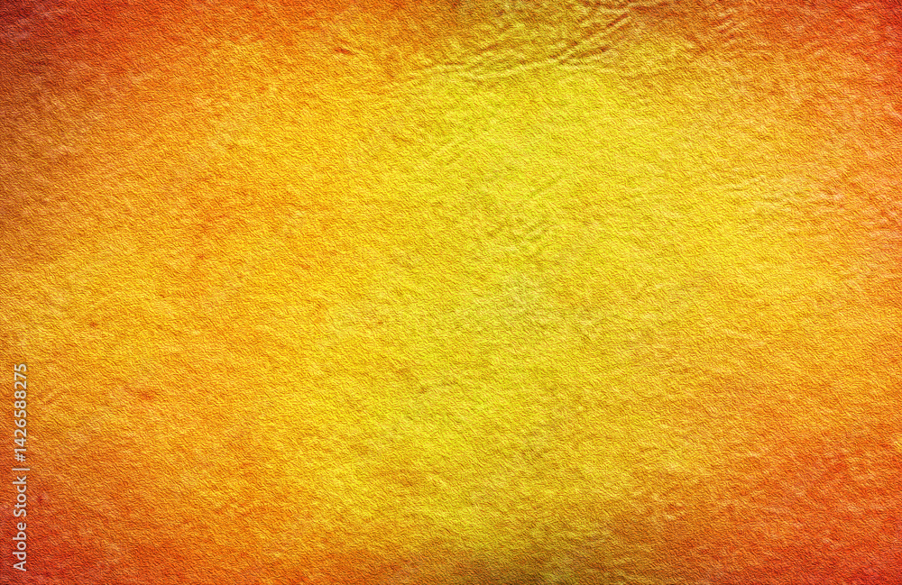 features a warm, grainy halftone texture with a vibrant gradient transitioning from deep red-orange at the edges to bright yellow at the center. The surface resembles rough, fibrous paper,