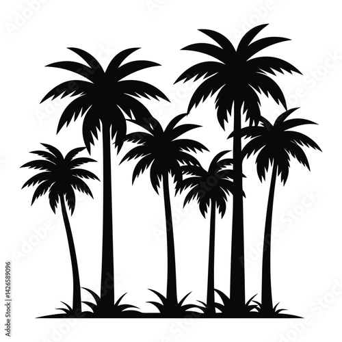 Black Silhouette Tree Illustration – Isolated Nature Element with Branches, Roots and Seasonal Variations	