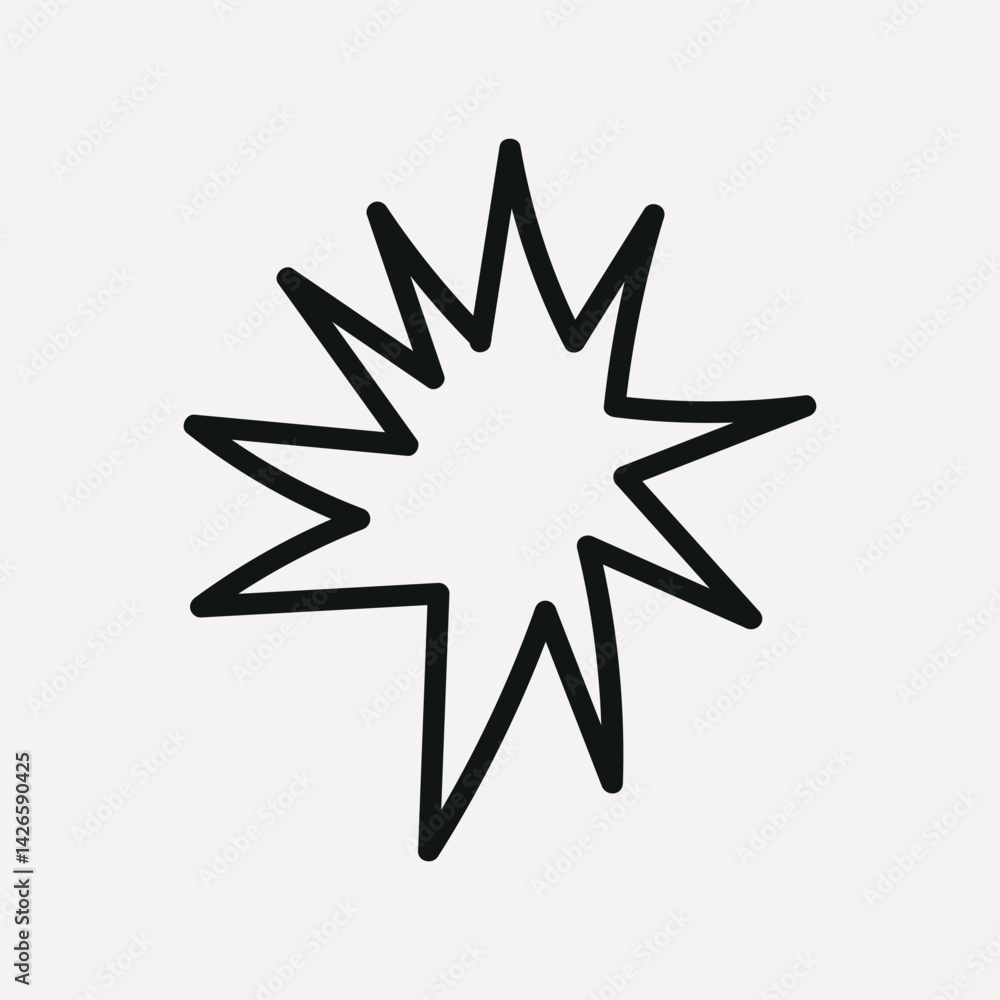 Minimalist black starburst line art, element vector